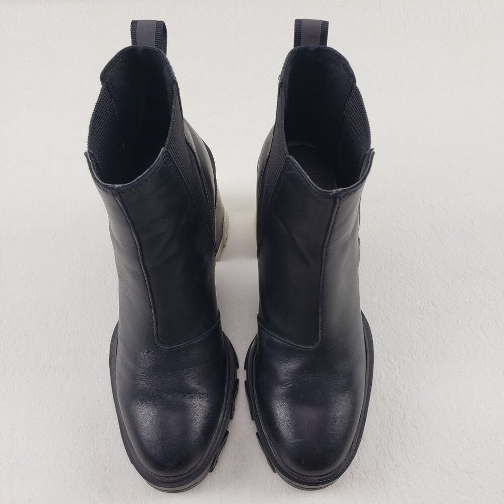 Sorel Brex Chelsea Ankle Boot Womens 8 Black Leather Pull On Waterproof Block - Picture 6 of 13